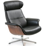 Timeout Reclining Chair with Ottoman - Black Leather/Walnut
