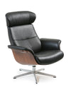 Timeout Reclining Chair with Ottoman - Black Leather/Walnut